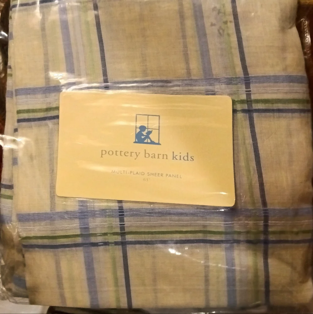 NEW Pottery Barn Kids SINGLE Multi-Plaid Sheer Panel White/Green/Blue 63x44